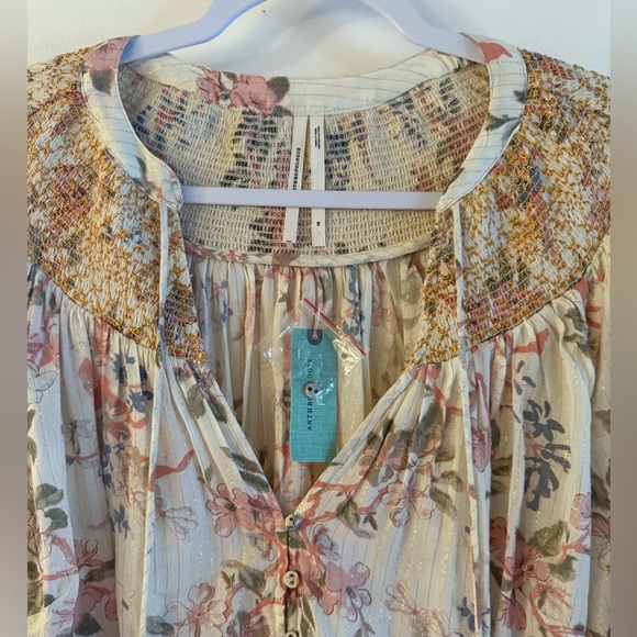 Anthropologie Long Sleeve Smocked Lurex Top - Picture 4 of 11